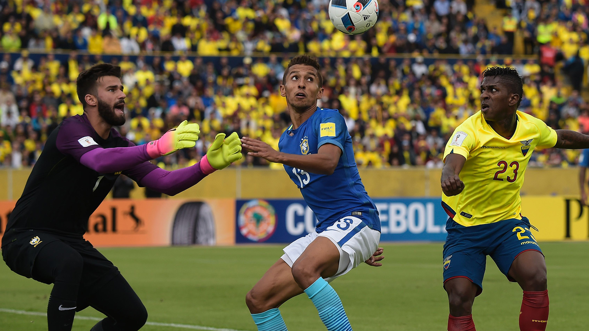 Alisson Marquinhos Miler Bolaños Ecuador Brazil 2018 World Cup Qualifiers 01092016