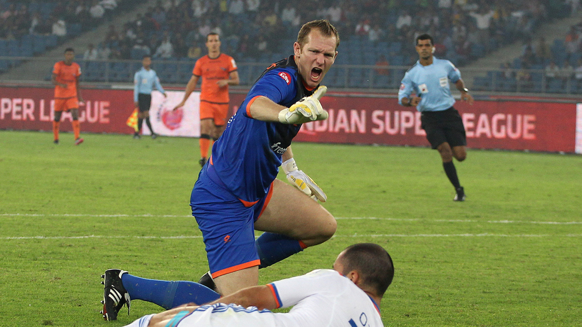 Kristof Van Hout of Delhi Dynamos FC reacts during ISL match against FC