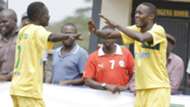 Mathare United players Michael Odhiambo and John Mwangi celebrate against Gor Mahia