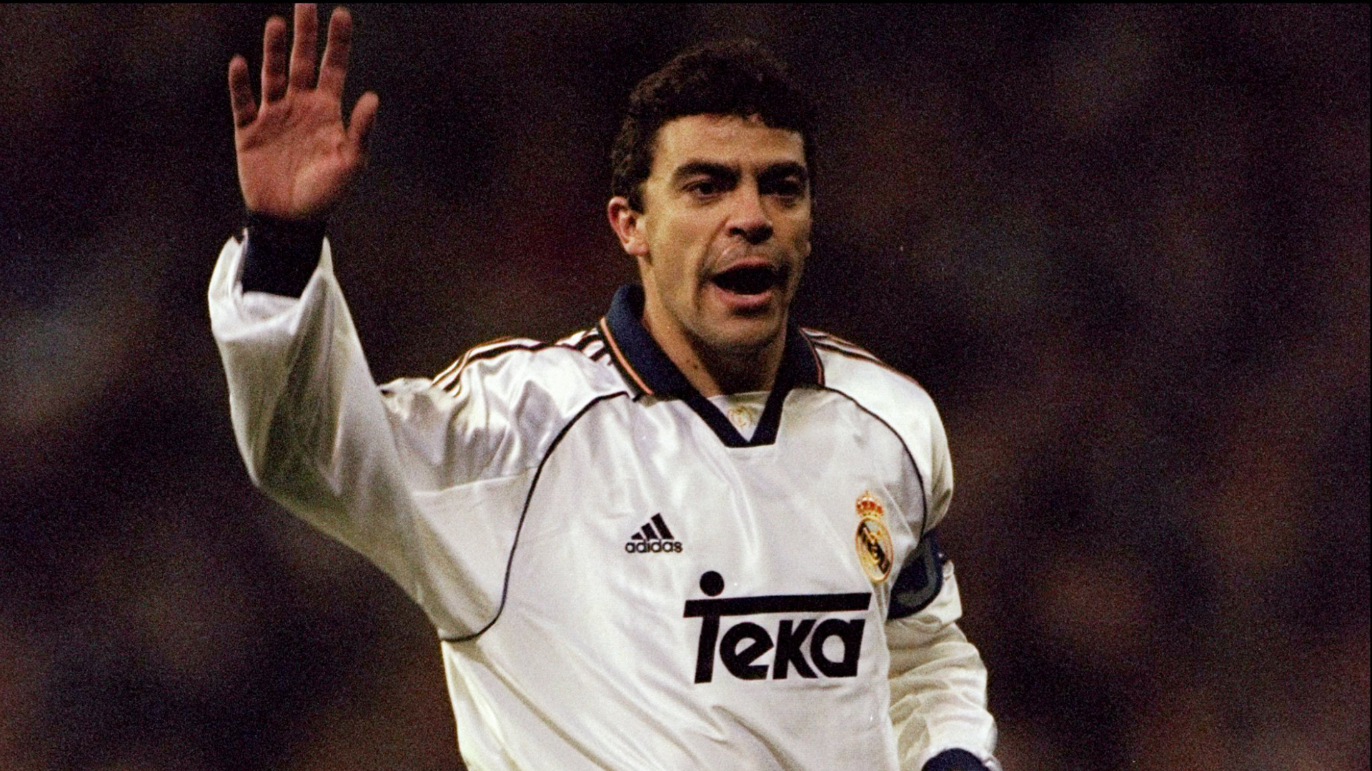 Manuel Sanchis captains Real Madrid during the UEFA Champions League quarter-final first leg match against Dynamo Kiev 1999