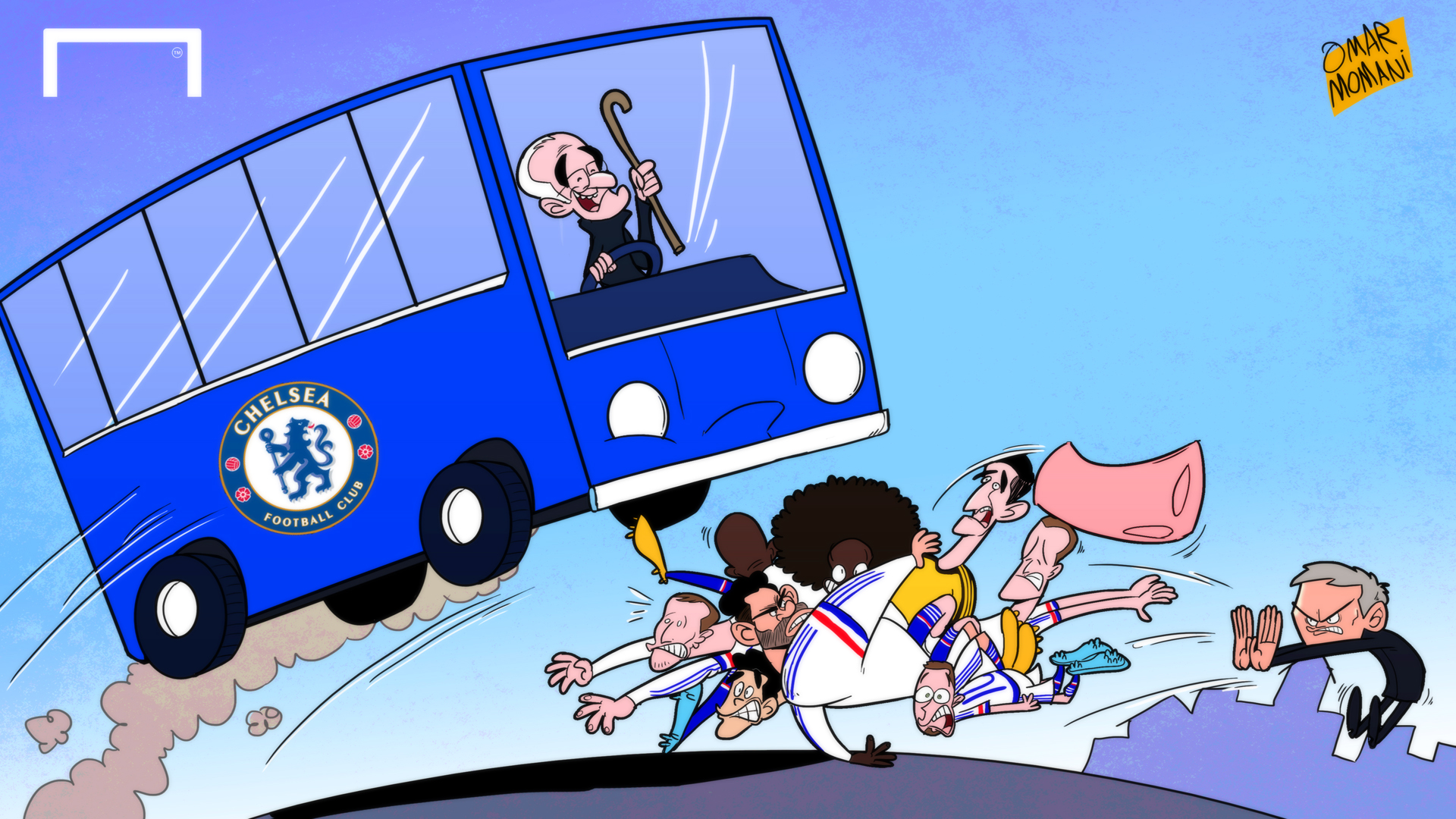 Cartoon: Mourinho throws his Chelsea players under the bus 