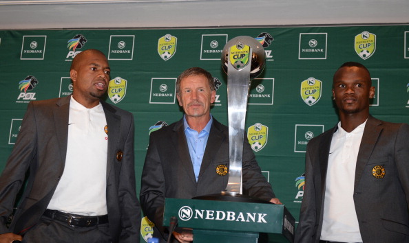 Itumeleng Khune ,Stuart Baxter and Siboniso Gaxa during the Nedbank Cup semi final