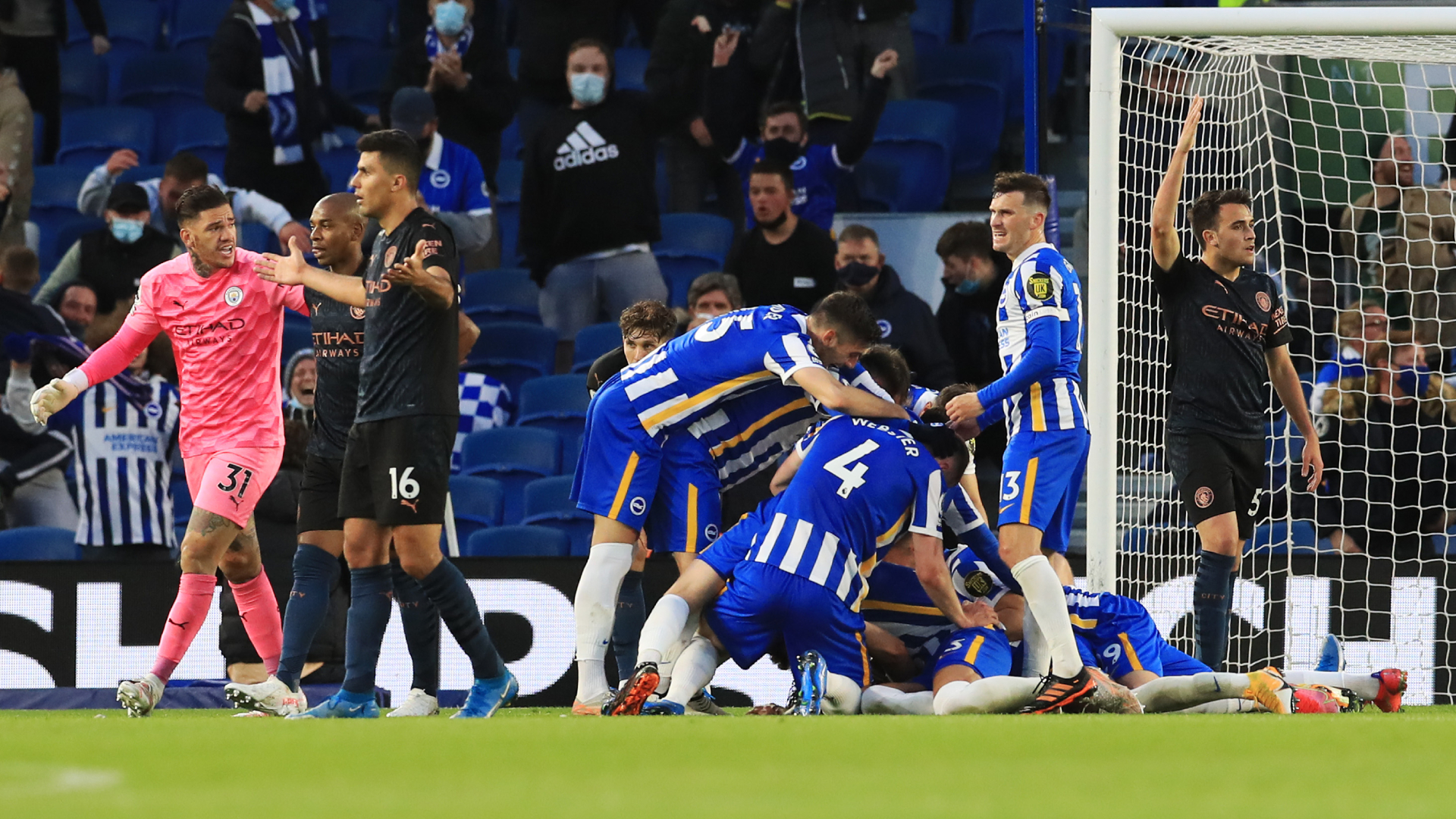 Brighton and Hove Albion 3-2 Manchester City: Burn clinches stunning comeback win