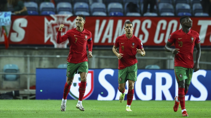 Cristiano Ronald celebrates with team-mates after Portugal raced into the lead against Luxembourg