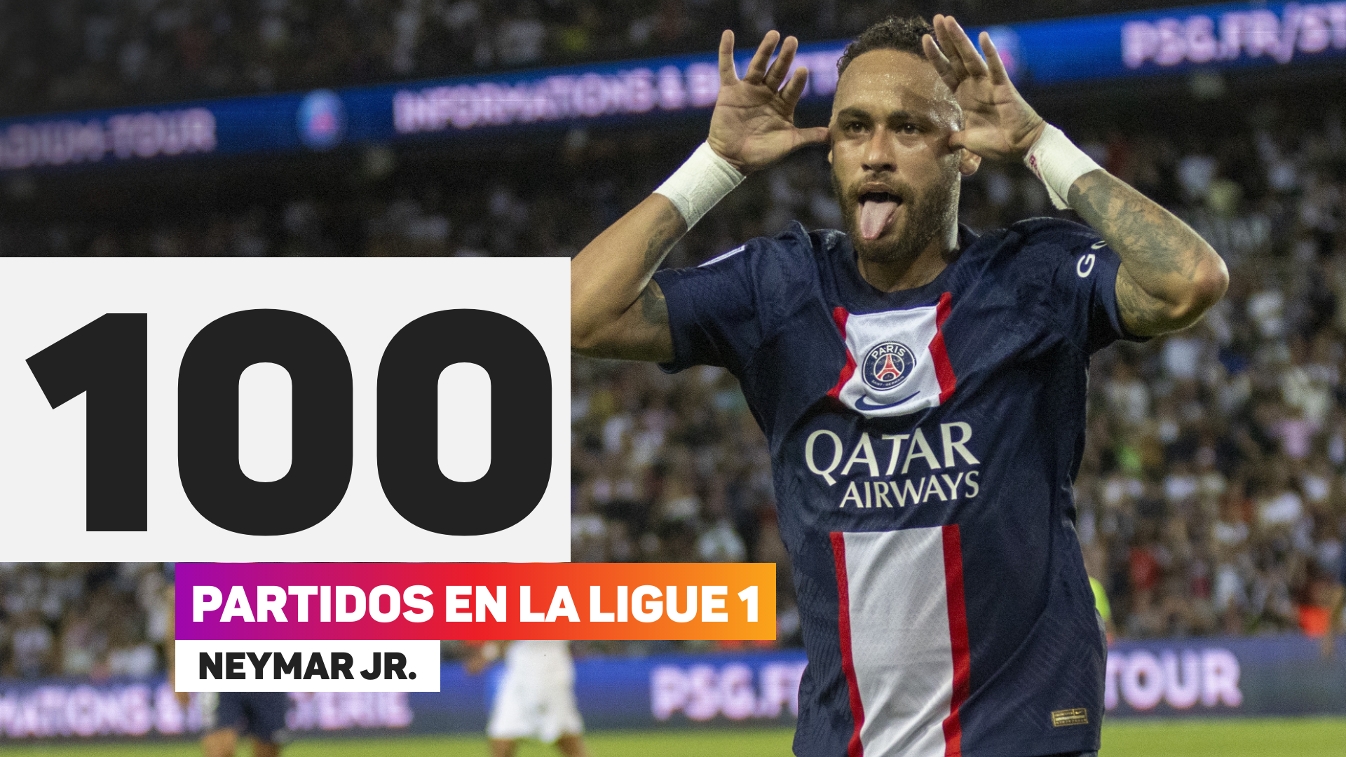 Neymar Jr 100 appearances with PSG in Ligue 1