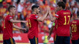 Spain's Carlos Soler (centre) celebrates his goal against the Czech Republic
