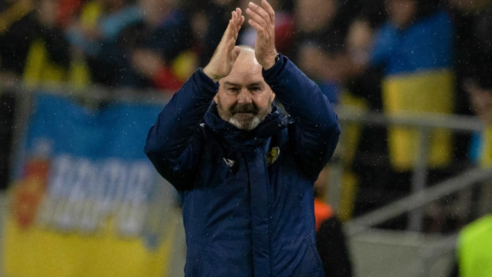 Steve Clarke celebrates Scotland's promotion to the top tier of the Nations League