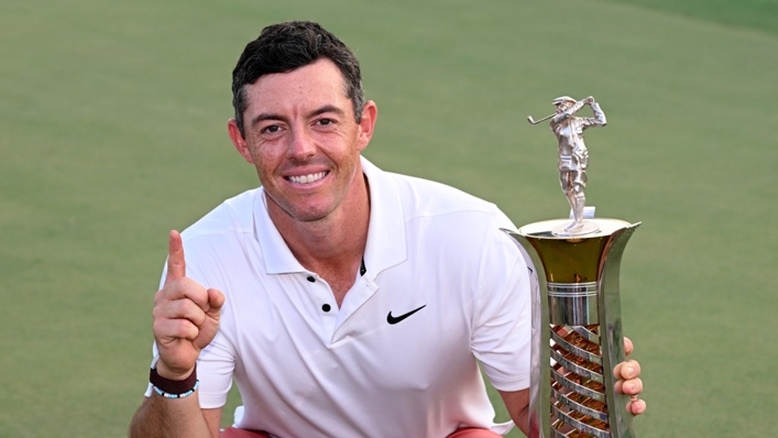 Rory McIlroy poses with his Harry Vardon Trophy