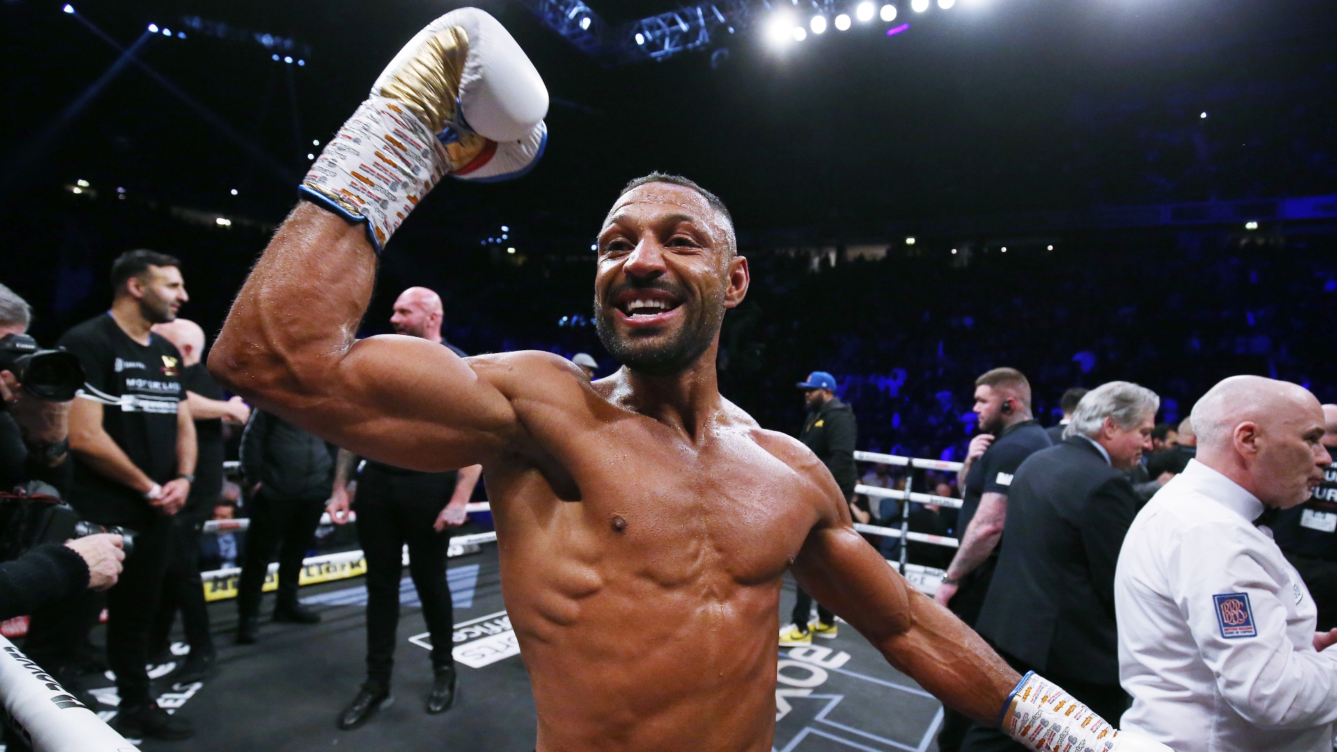 Kell Brook celebrates his win over Amir Khan