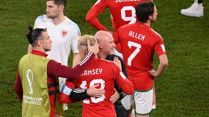 Gareth Bale and Rob Page console Wales players after World Cup elimination