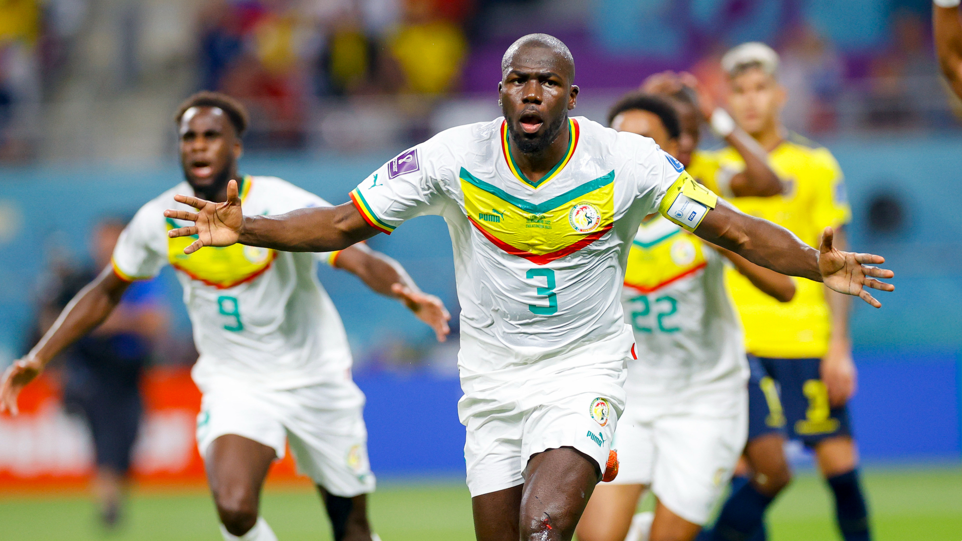 Kalidou Koulibaly celebrates his winner for Senegal against Ecuador
