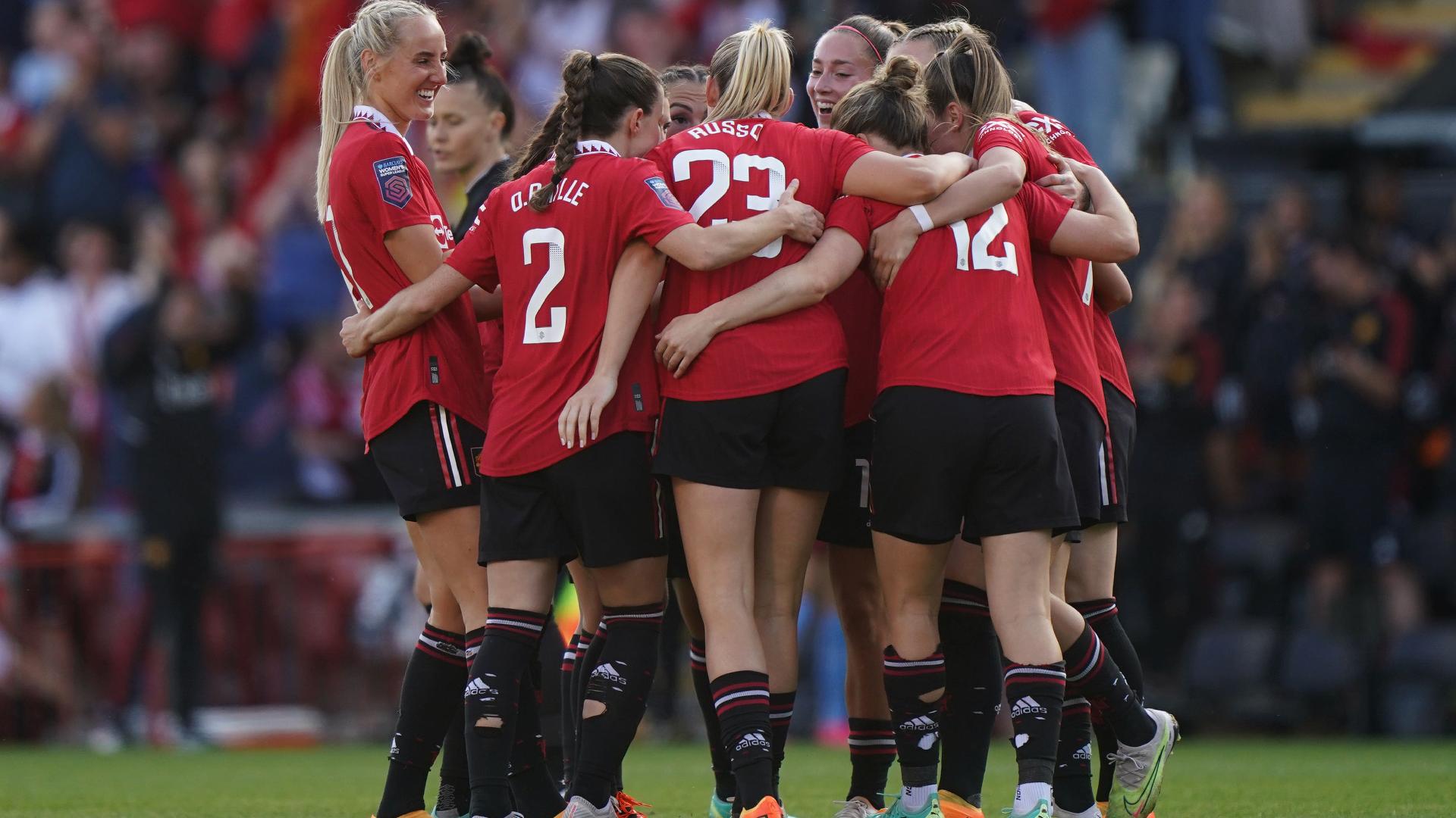 Manchester United celebrate Hayley Ladd’s opener (Tim Goode/PA)
