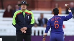 Deepti Sharma appeals to the umpire after Mankading