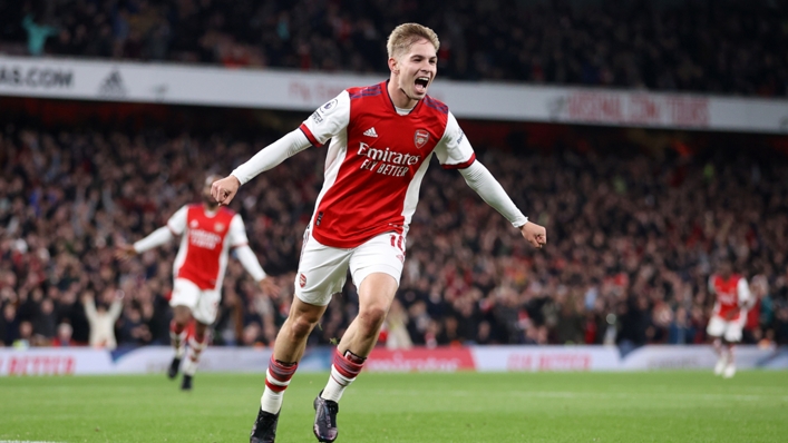 Emile Smith Rowe celebrates scoring Arsenal's third goal