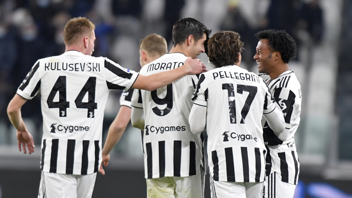 Juan Cuadrado (right) celebrates with Juventus team-mates