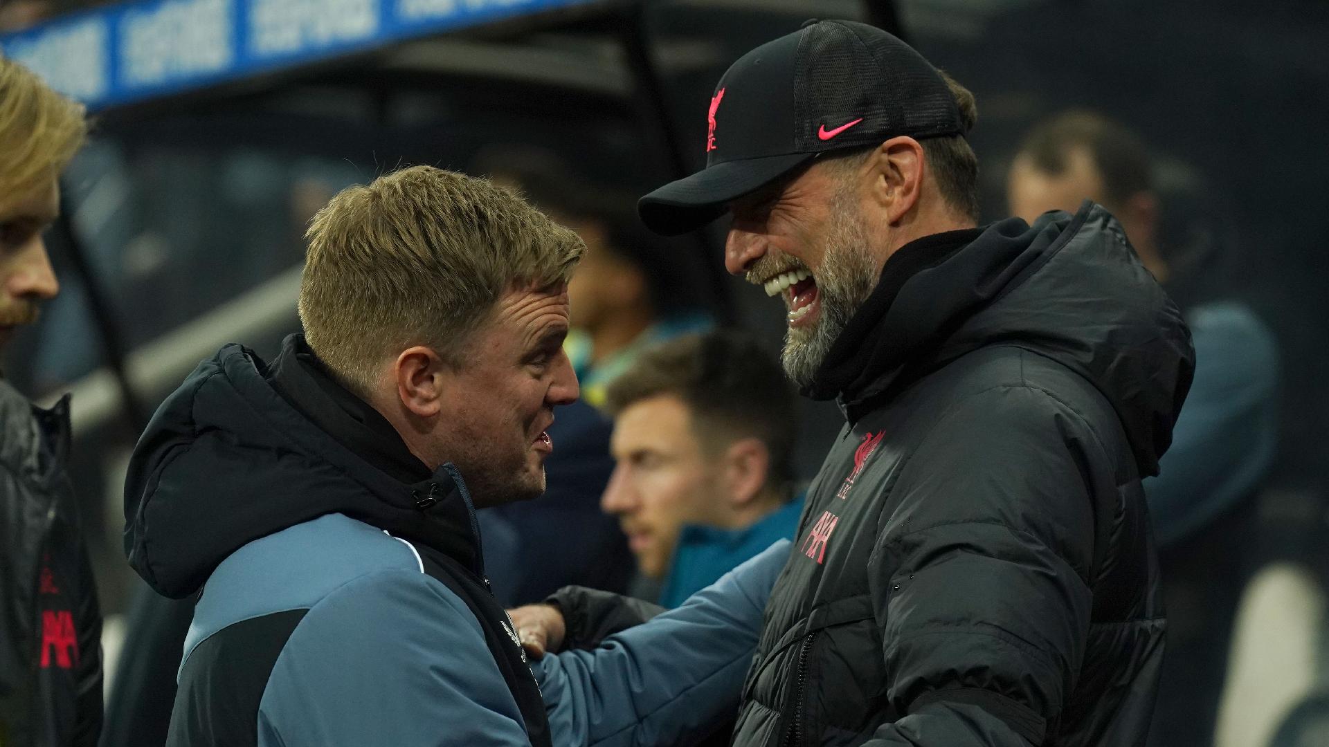 Newcastle head coach Eddie Howe (left) is still haunted by last season’s clashes with Liverpool counterpart Jurgen Klopp (Owen Humphreys/PA)