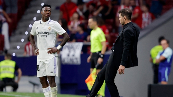 Vinicius Junior and Diego Simeone pictured during Real Madrid's win over Atletico Madrid in September