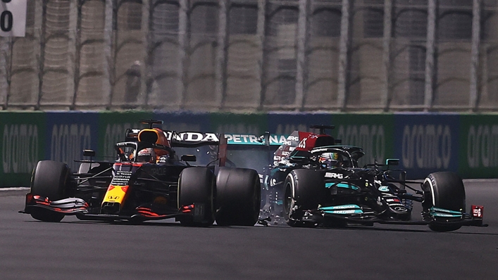 Lewis Hamilton and Max Verstappen collide at the Saudi Arabian Grand Prix