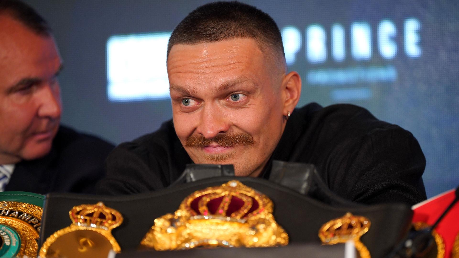 Oleksandr Usyk kept it short and sweet during his press conference ahead of Saturday’s world heavyweight title fight with Daniel Dubois (Yui Mok/PA)
