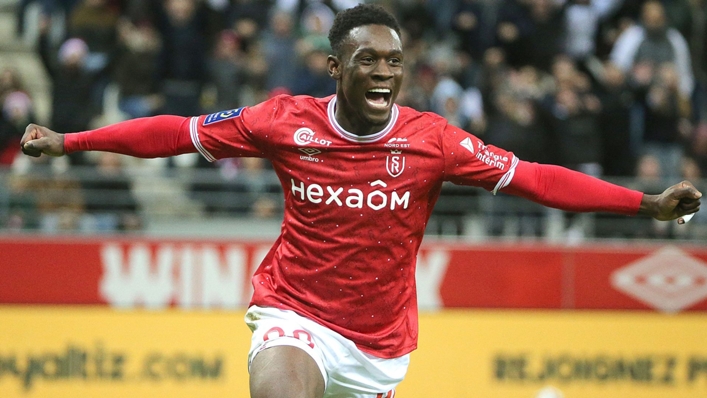 Folarin Balogun celebrates scoring against Rennes