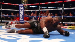 Dillian Whyte on the canvas at Wembley after being floored by Tyson Fury