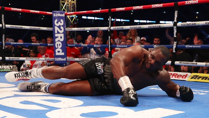 Dillian Whyte on the canvas at Wembley after being floored by Tyson Fury