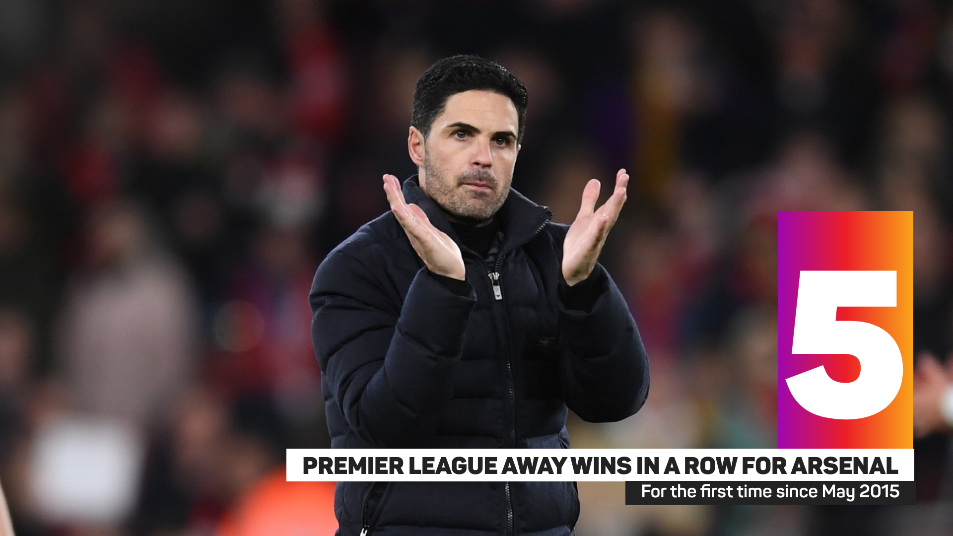 Arsenal have won five Premier League away games in a row