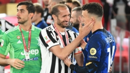 Giorgio Chiellini congratulates Ivan Perisic after the Coppa Italia final