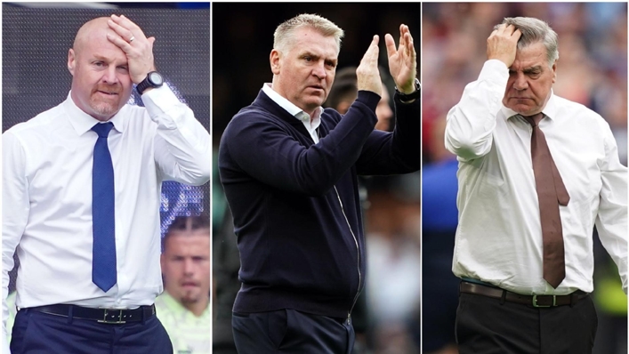 Sean Dyche’s Everton (left), Dean Smith’s Leicester (centre) and Sam Allardyce’s Leeds are fighting to stay up (Peter Byrne/Zac Goodwin/Mike Egerton/PA)