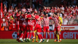 Union Berlin celebrate qualifying for the Champions League on Saturday