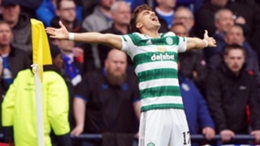 Celtic’s Jota celebrates scoring winner against Rangers (Andrew Milligan/PA)