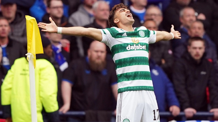 Celtic’s Jota celebrates scoring winner against Rangers (Andrew Milligan/PA)