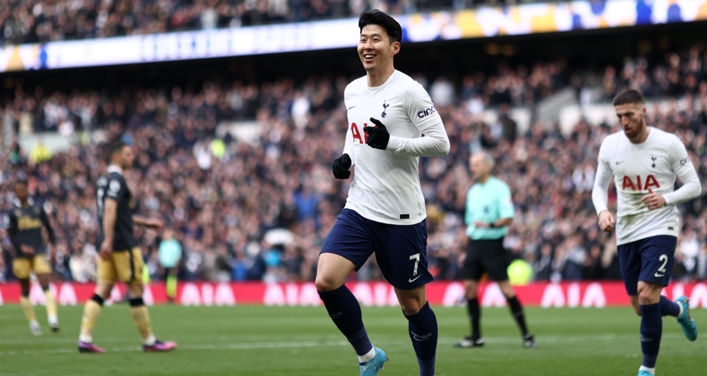 Son Heung-Min celebrates against Newcastle United.