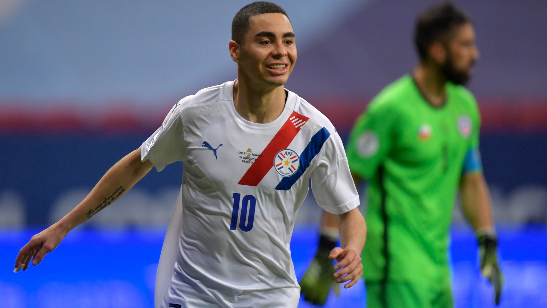 Paraguay's Miguel Almiron celebrates his goal against Chile