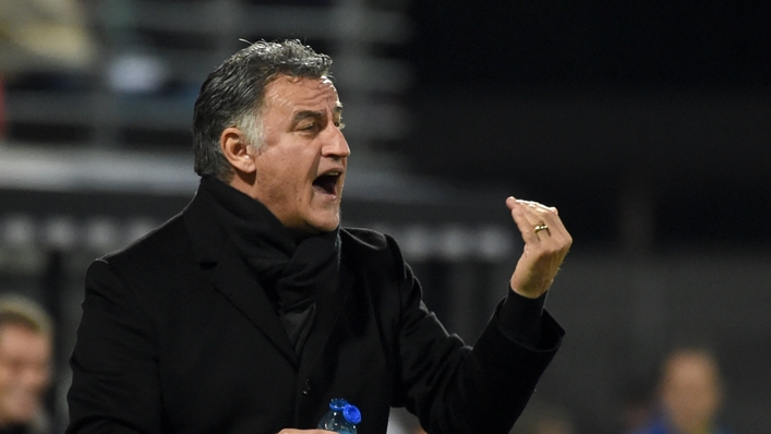 Christophe Galtier shouts instructions during PSG's Coupe de France win at Chateauroux