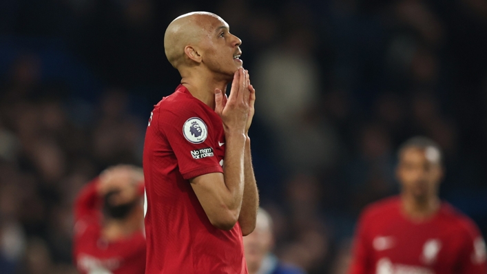Fabinho pictured during Tuesday's goalless draw at Chelsea