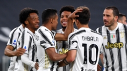 Alex Sandro is congratulated by his Juventus team-mates