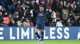 Kylian Mbappe celebrates after scoring for Paris Saint-Germain.