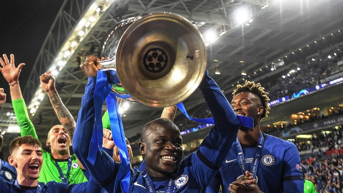 N'Golo Kante lifts the Champions League trophy