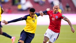 Byron Castillo (l) in action for Ecuador against Chile