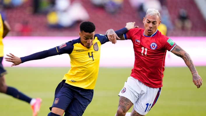 Byron Castillo (l) in action for Ecuador against Chile