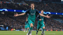 Fernando Llorente celebrates scoring for Tottenham at Manchester City in the 2018-19 Champions League quarter-finals
