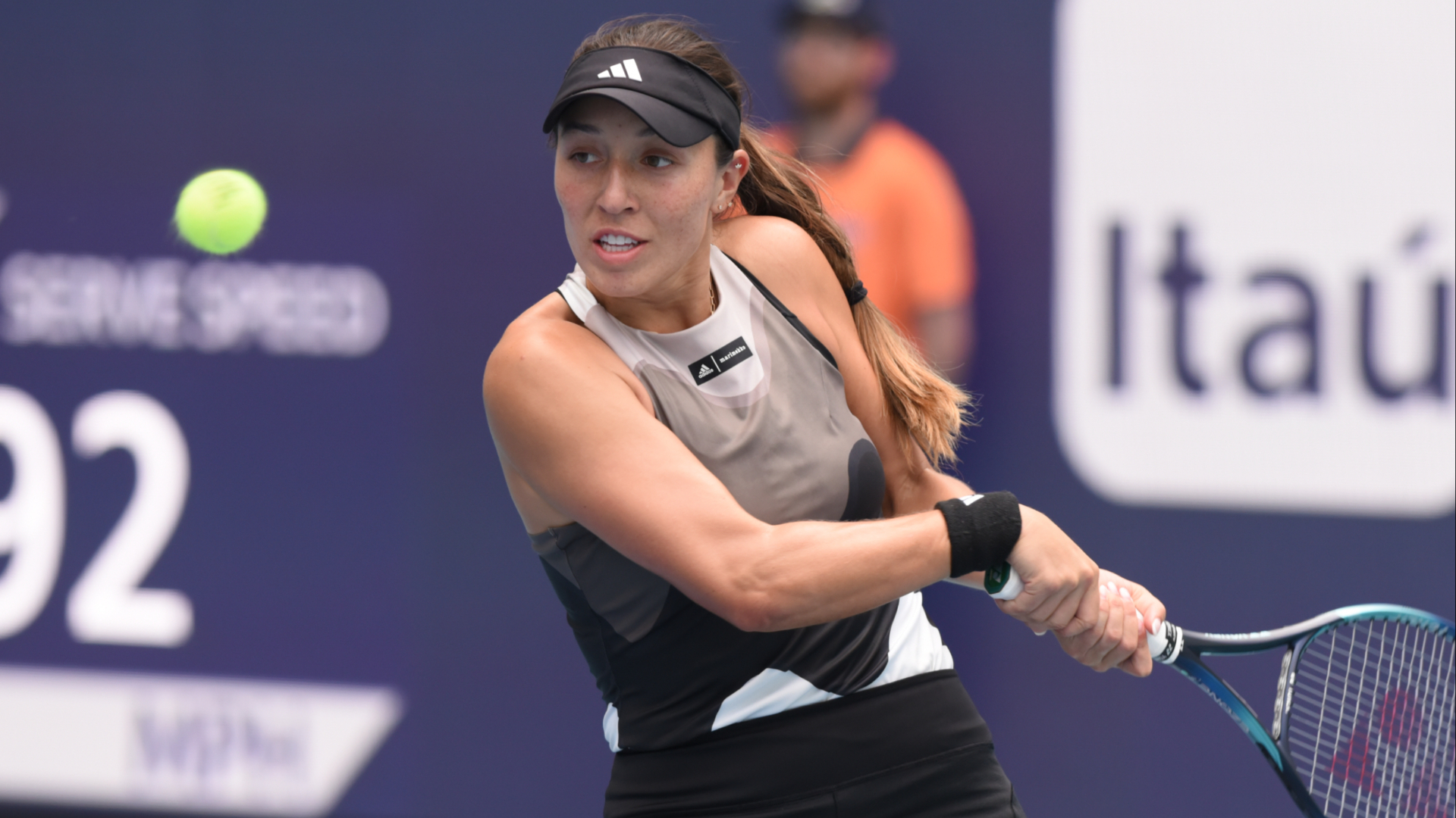 Jessica Pegula loads up a backhand during her second-round win over Katherine Sebov