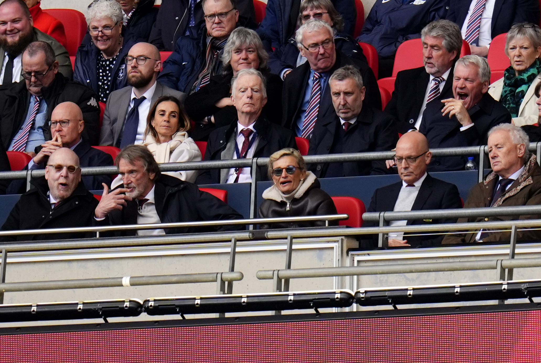 Manchester United owner Avram Glazer (bottom left), minority owner Sir Jim Ratcliffe and Dave Brailsford (front row), plus new technical director Jason Wilcox (second row) all watched on at Wembley