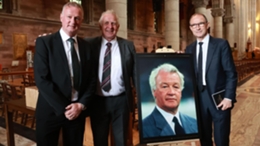 Current Northern Ireland manager Michael O’Neill, former Northern Ireland player Gerry Armstrong and former Northern Ireland manager Martin O’Neill attending a service of thanksgiving at St Anne’s Cathedral in Belfast for former Northern Ireland manage...