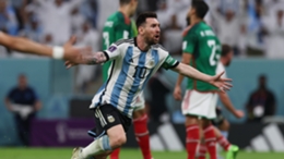 Lionel Messi celebrates his goal against Mexico
