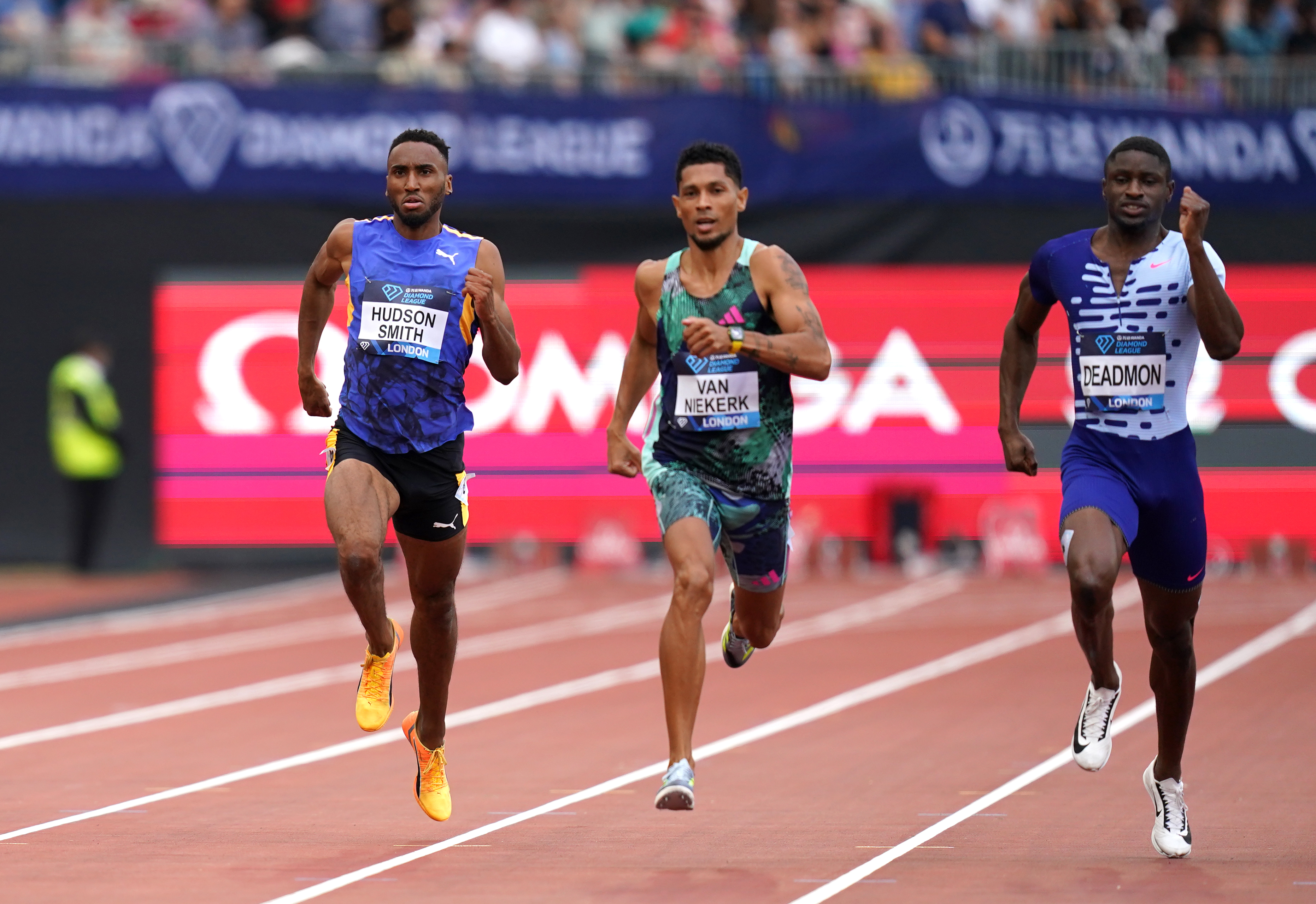 Matthew Hudson-Smith, left, finished fourth in London on Sunday