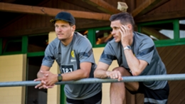 Borussia Dortmund head coach Edin Terzic (L) and sporting director Sebastian Kehl (R)
