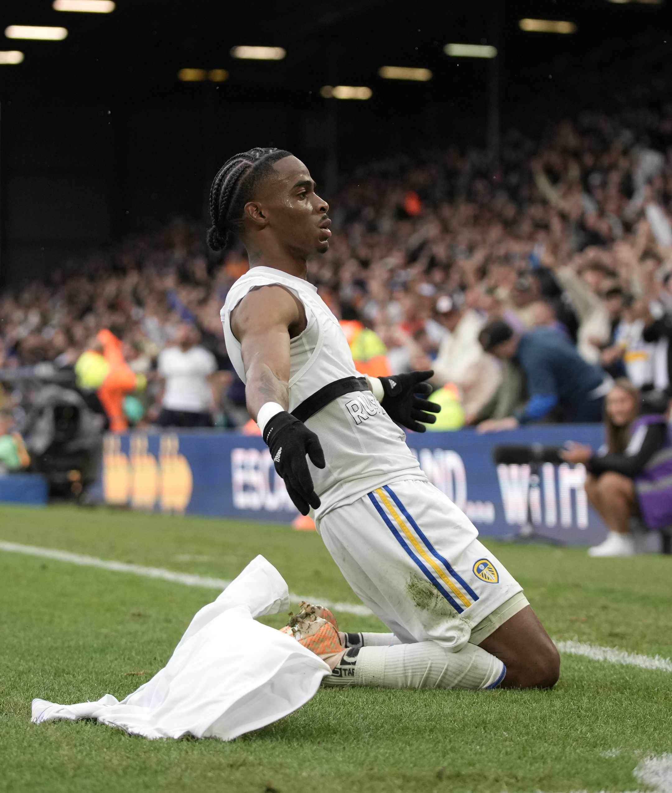 Crysencio Summerville celebrates his equaliser against Cardiff