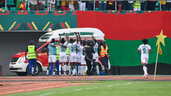 Burkina Faso celebrate their goal against Ethiopia